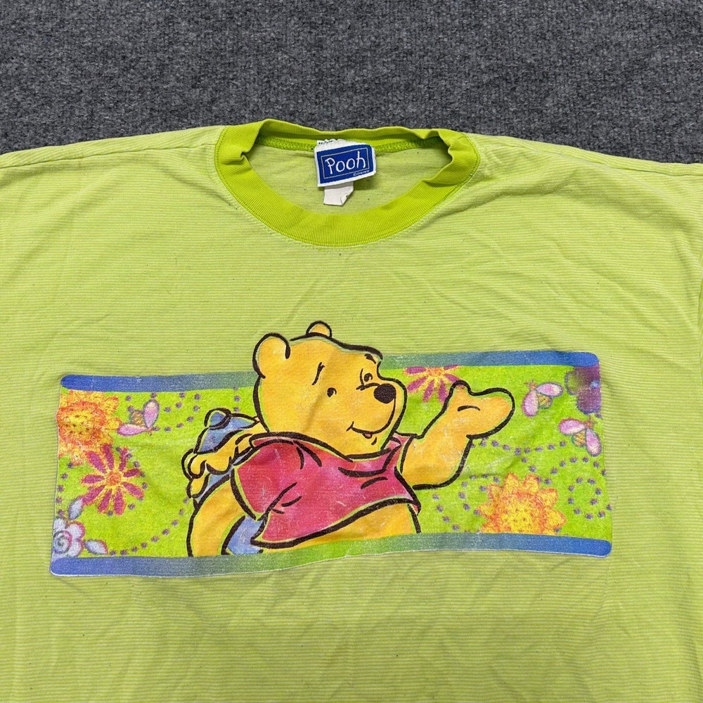 Pooh T-Shirt Womens Size 22W/24W Lime Green Striped Winnie Graphic USA Made